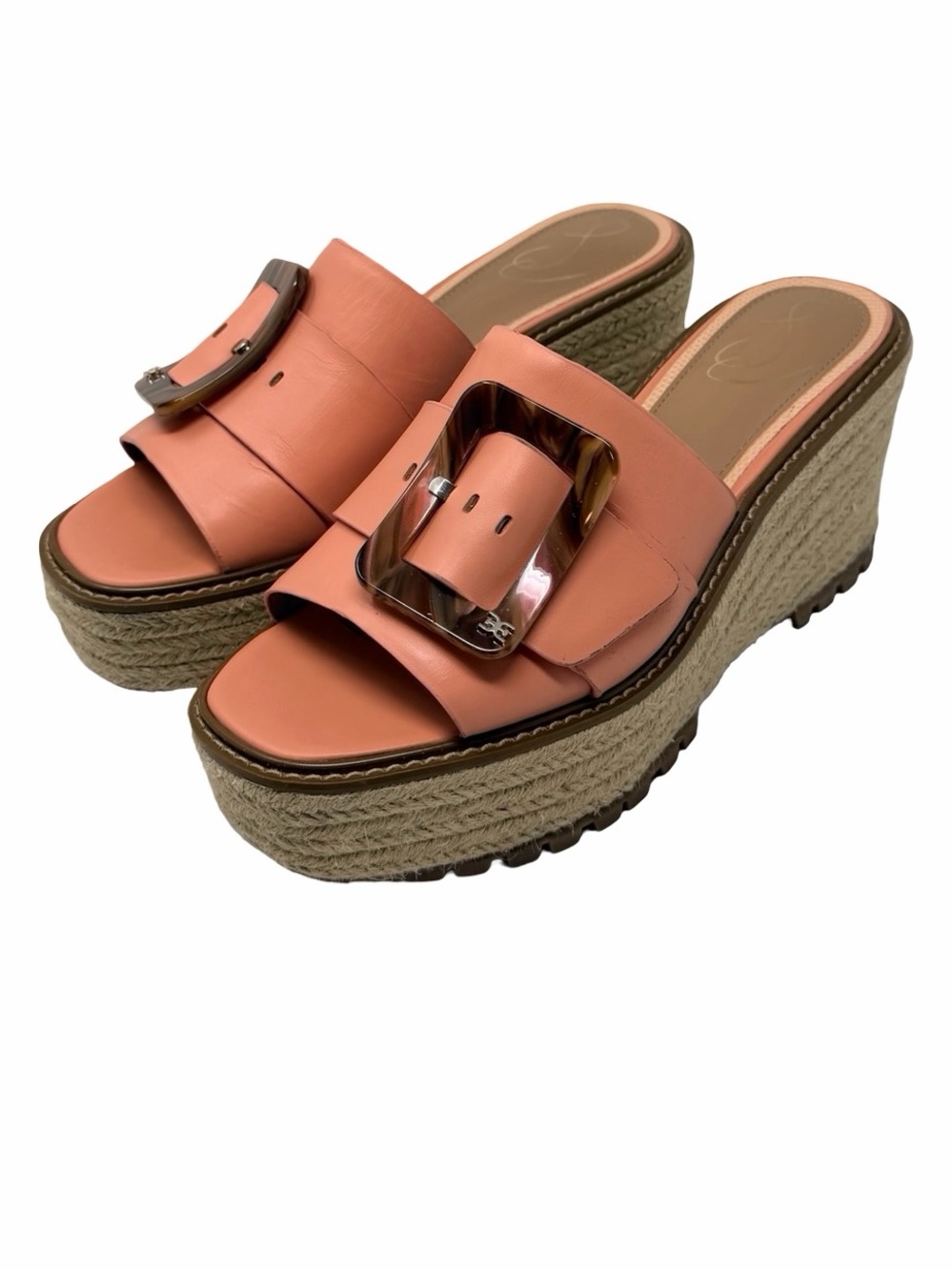 Sam Edelman Livi Platform Slide Sandals Size 9.5 Salmon Pink Leather Resort Wear